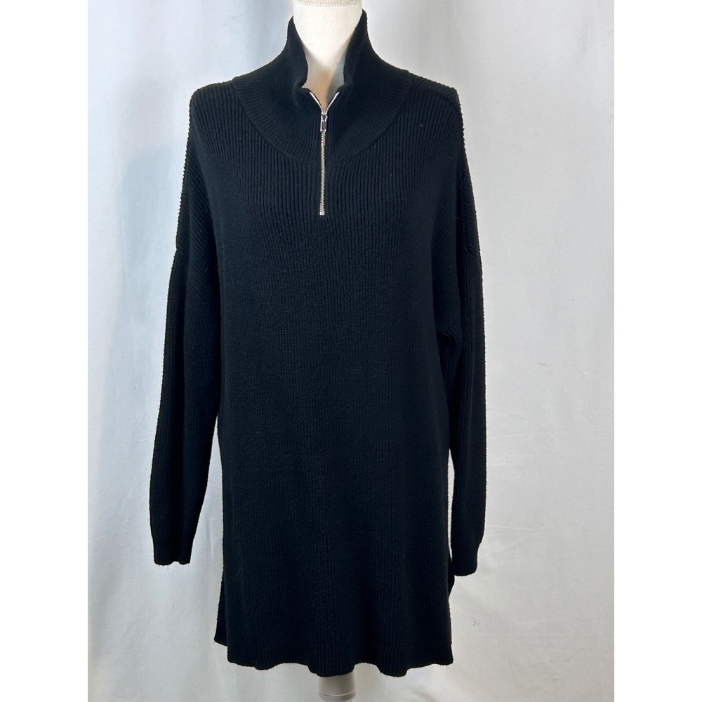 Alfani Sweater Dress Women M oversized Black Excellent Ribbed Quarter Zip Mock